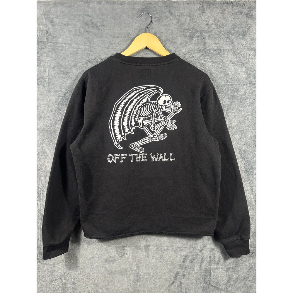 Vans Off The Wall Black Skeleton Graphic Cropped Sweatshirt Mens Medium